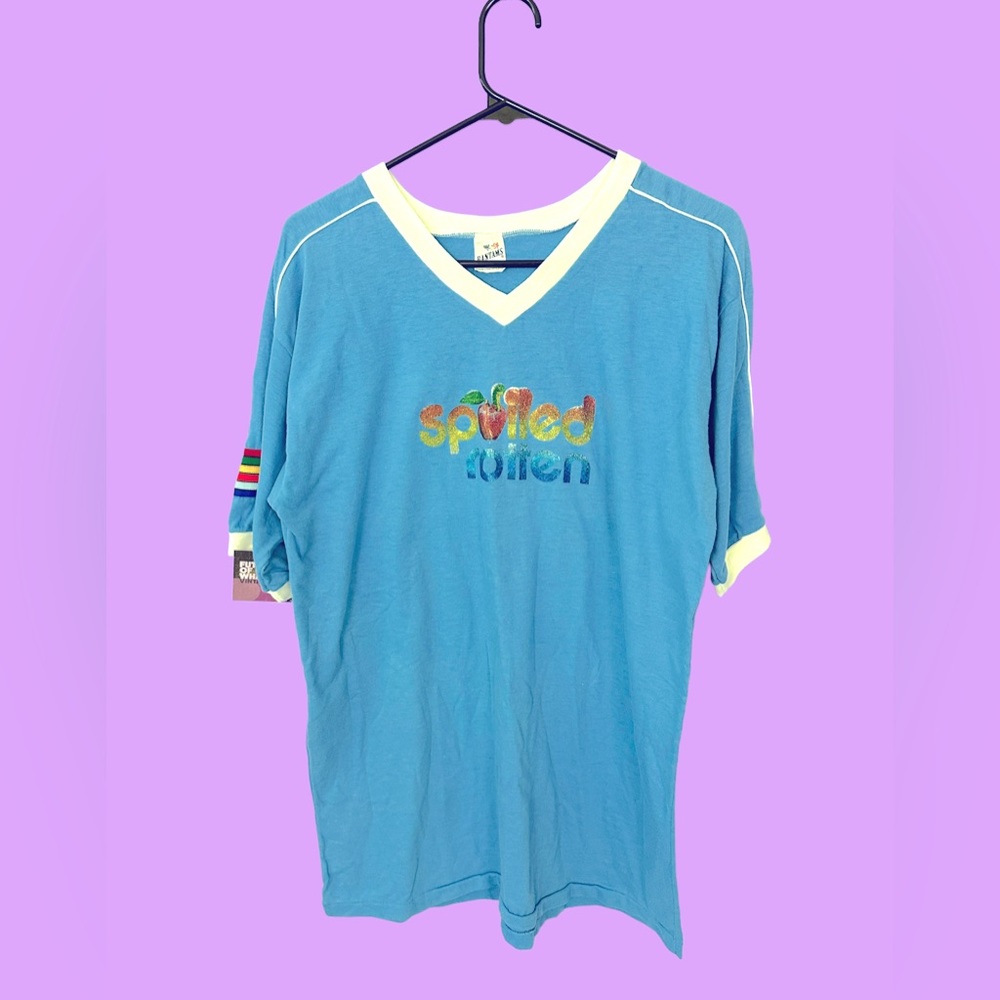 *SOLD* VINTAGE Ringer tee blue and rainbow Spoiled Rotten